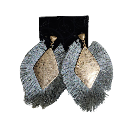 Grey Dazzle Statement Tassel Earrings