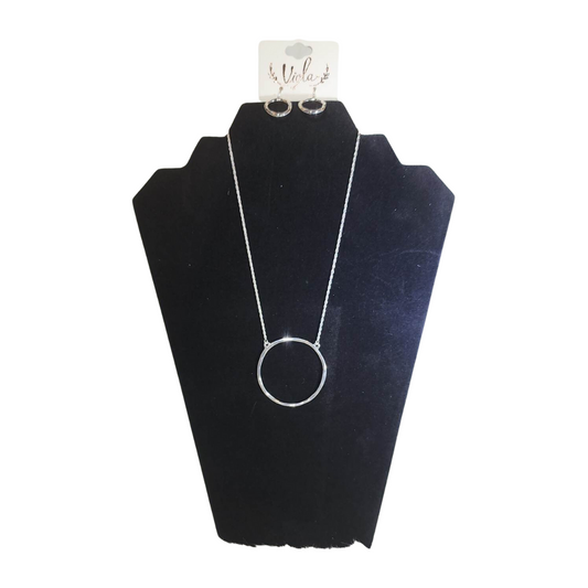 Silver Tone Circle Necklace & Earrings Set