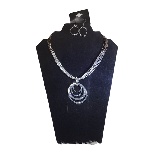 Silver Circle Drop Necklace & Earrings Set