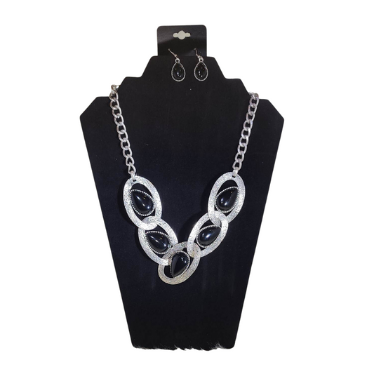 Oval & Tear Drop Necklace & Earrings Set