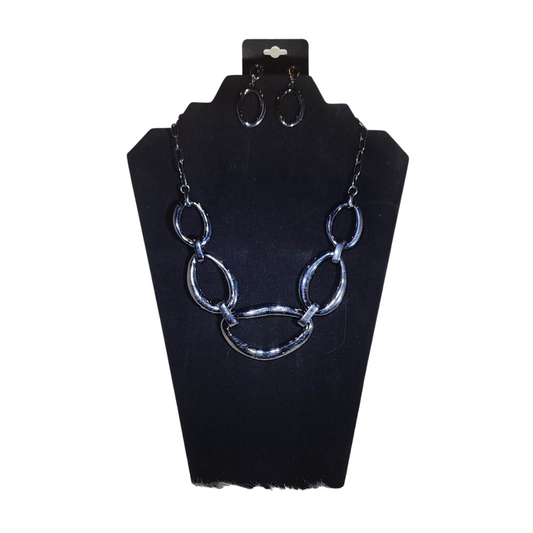 Dark Oval Link Necklace & Earrings Set