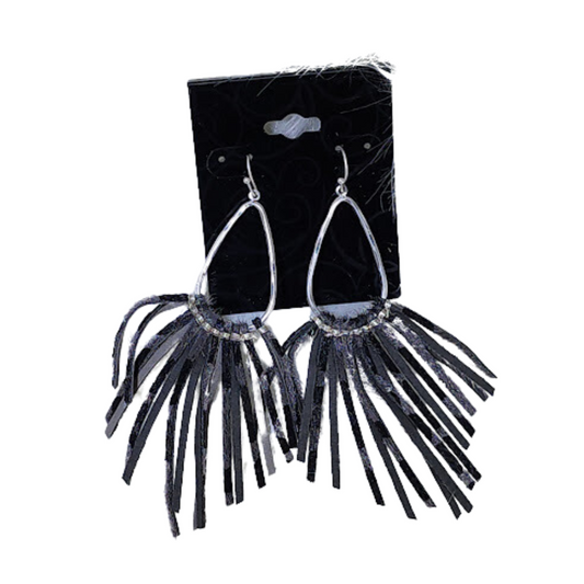 Black Zebra Print Tassel Earrings